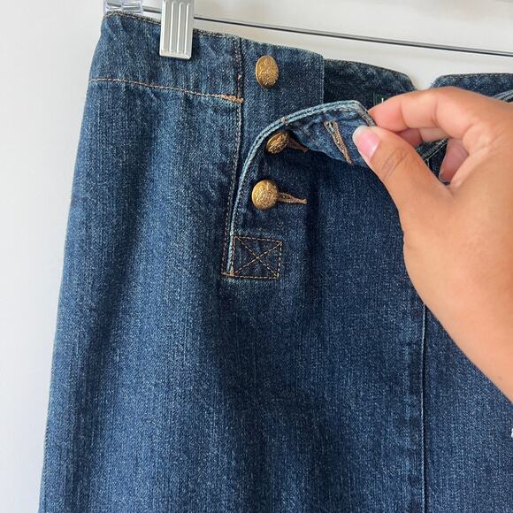 Vintage Ralph Lauren Jeans Co Dark Denim Gold Button Pencil Skirt Womens 8P - Picture 4 of 11